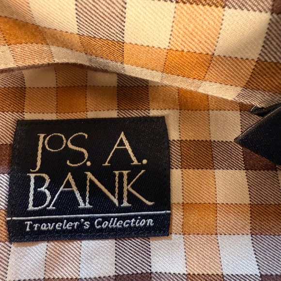 JOS A BANK Traveler's Gingham Check Button‎ Down Shirt Mens L Brown Tan White - Picture 7 of 14